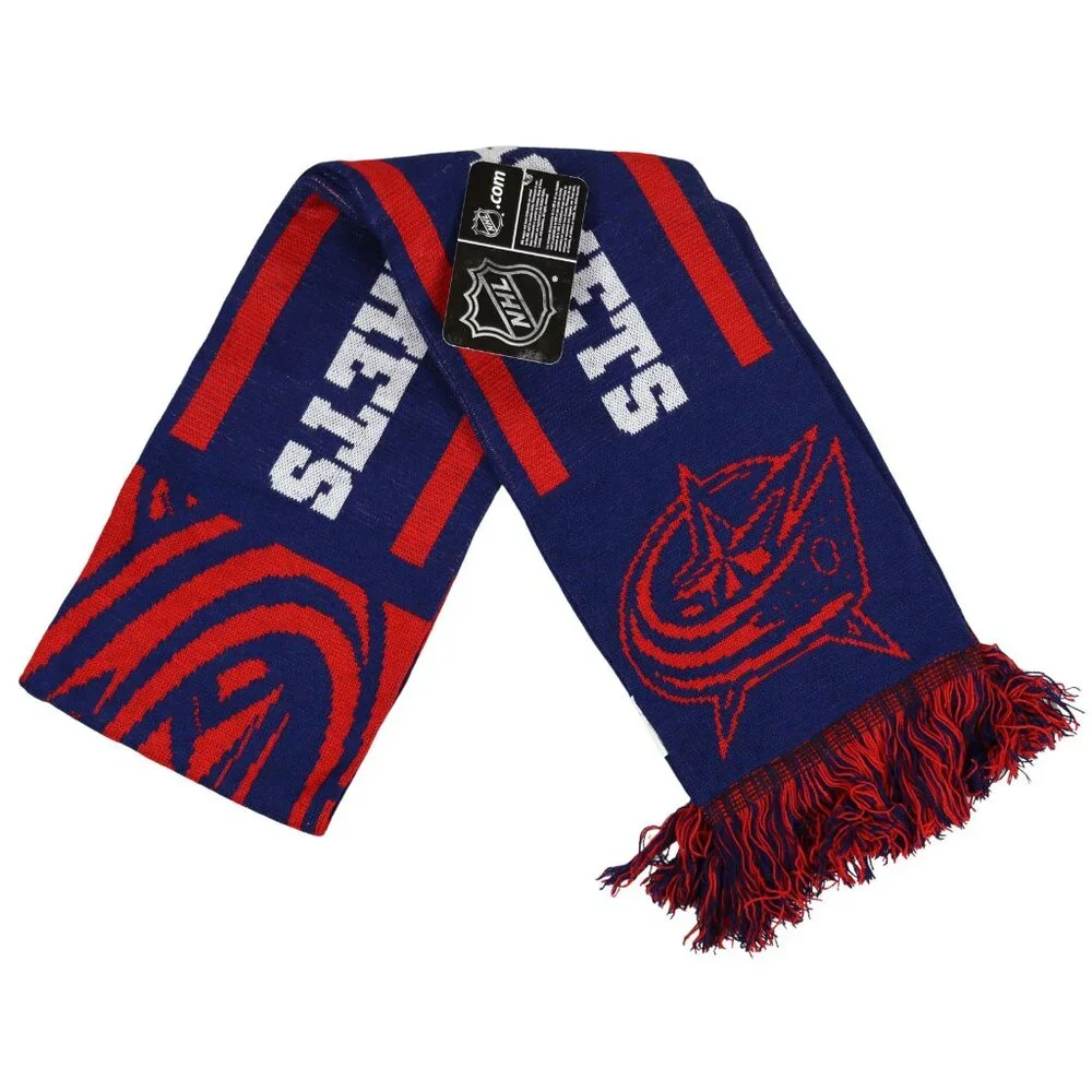 Columbus Blue Jackets NHL Team Logo & Colors Acrylic Knit Fringe Scarf 62